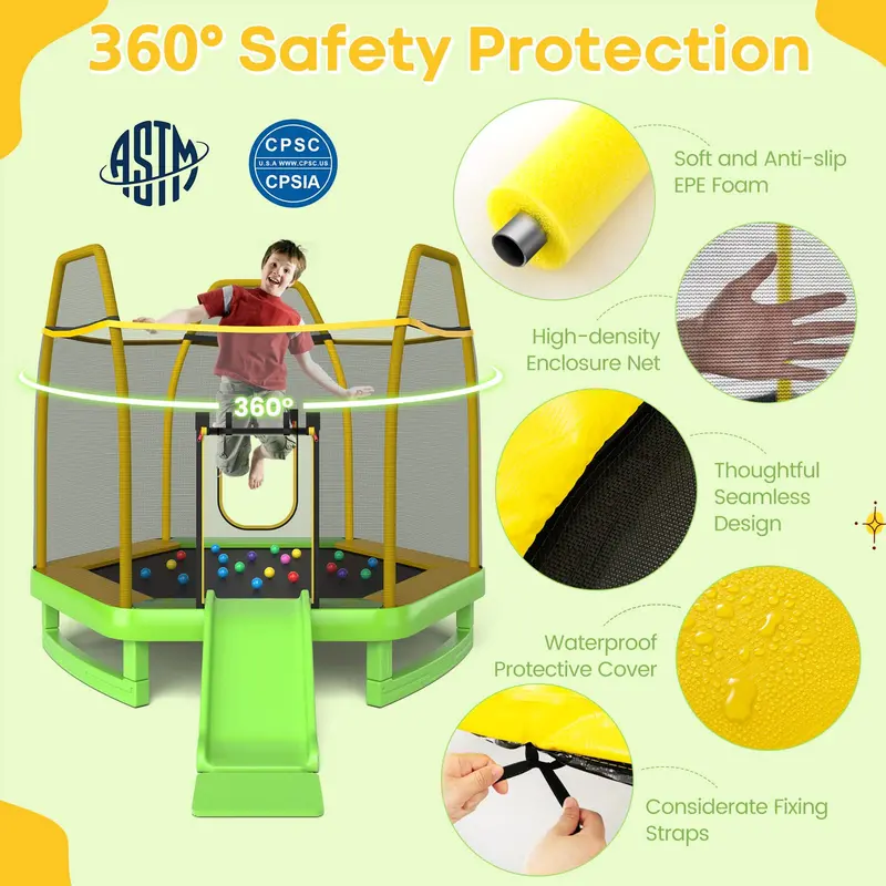 7-Foot Kids’ Trampoline with Built-In Slide — ASTM-Certified Outdoor Play Set