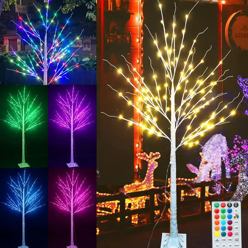 7-Foot Pre-Lit Birch-Style LED Christmas Tree – Color-Changing Lights with Remote Control
