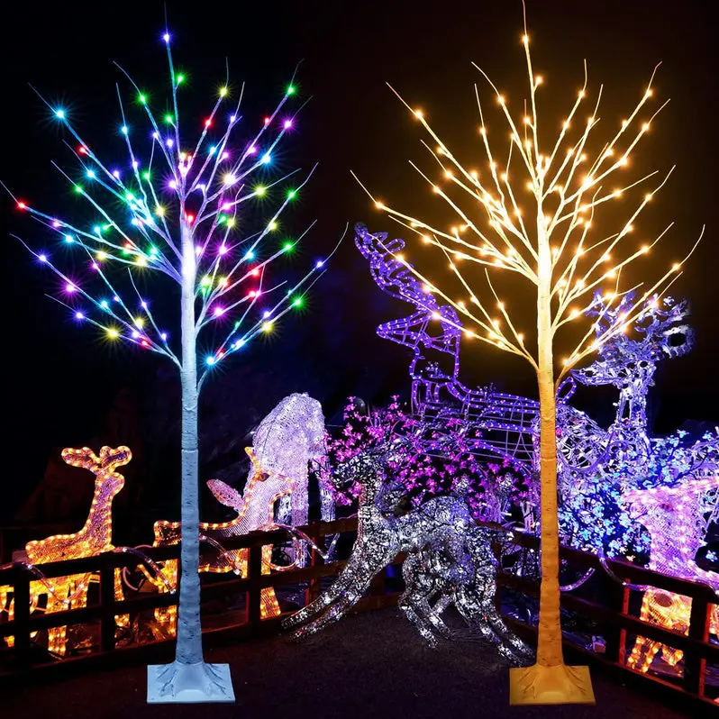 7-Foot Pre-Lit Birch-Style LED Christmas Tree – Color-Changing Lights with Remote Control