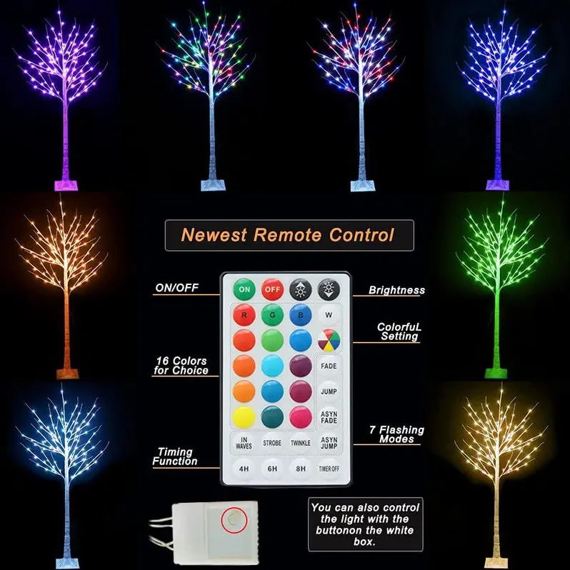 7-Foot Pre-Lit Birch-Style LED Christmas Tree – Color-Changing Lights with Remote Control