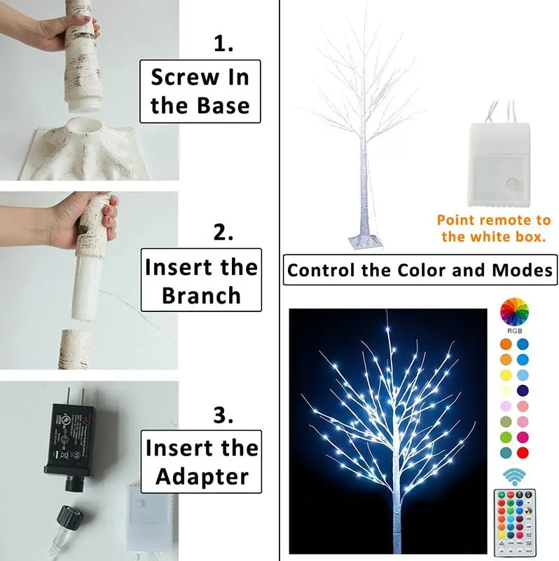 7-Foot Pre-Lit Birch-Style LED Christmas Tree – Color-Changing Lights with Remote Control