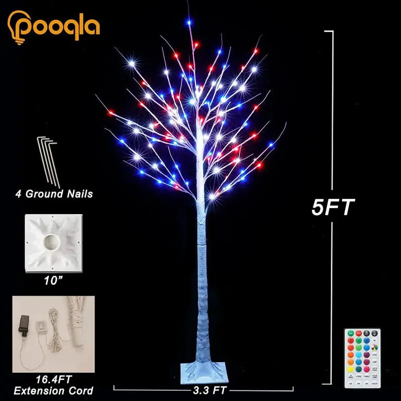 7-Foot Pre-Lit Birch-Style LED Christmas Tree – Color-Changing Lights with Remote Control