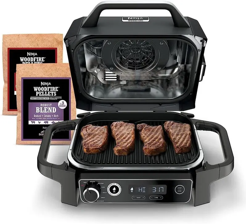 7-in-1 Electric Outdoor Grill & Smoker – All-in-One Appliance with Air Fryer, Bake, Dehydrate, Thermometer, and Pellet-Smoking Capabilities
