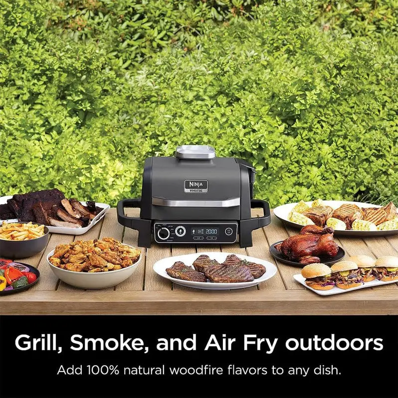 7-in-1 Electric Outdoor Grill & Smoker – All-in-One Appliance with Air Fryer, Bake, Dehydrate, Thermometer, and Pellet-Smoking Capabilities