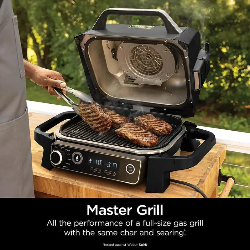 7-in-1 Electric Outdoor Grill & Smoker – All-in-One Appliance with Air Fryer, Bake, Dehydrate, Thermometer, and Pellet-Smoking Capabilities