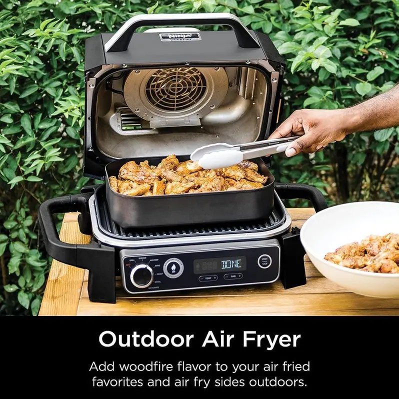 7-in-1 Electric Outdoor Grill & Smoker – All-in-One Appliance with Air Fryer, Bake, Dehydrate, Thermometer, and Pellet-Smoking Capabilities