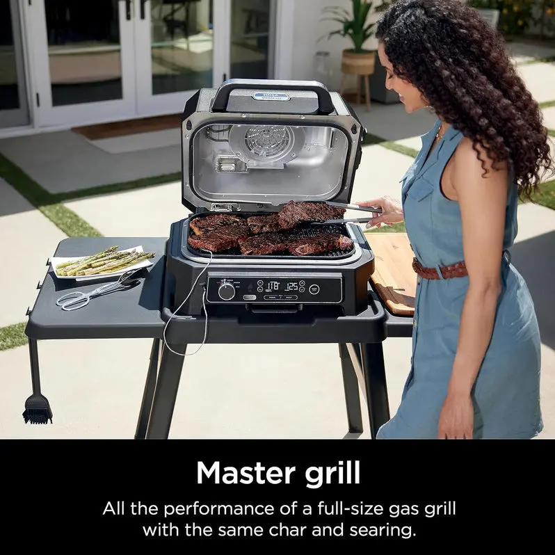 7-in-1 Portable Electric Grill and Smoker – Multi-Function Outdoor Cooking Station with Air Fryer Capability, Built-in Thermometer, and Grey Finish