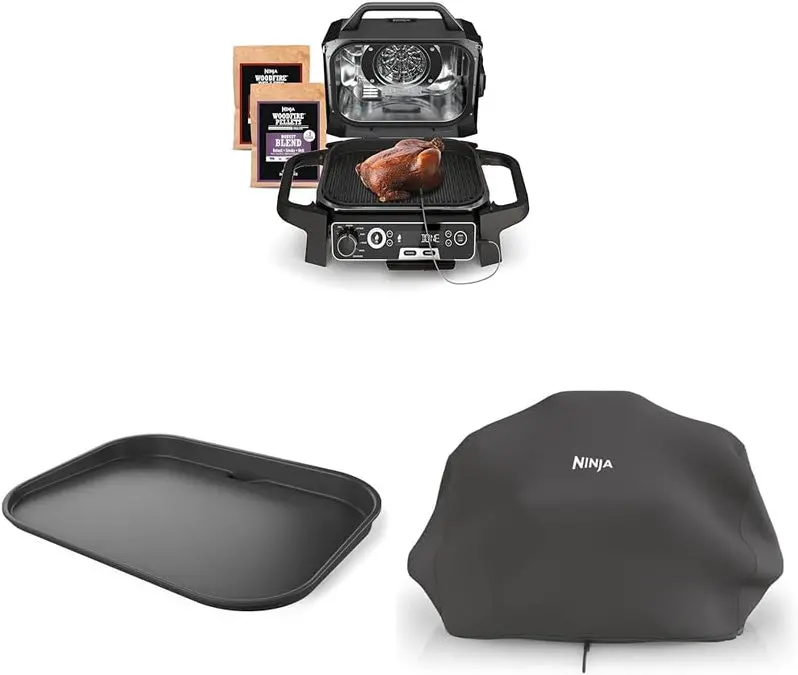 7-in-1 Portable Electric Grill and Smoker – Multi-Function Outdoor Cooking Station with Air Fryer Capability, Built-in Thermometer, and Grey Finish