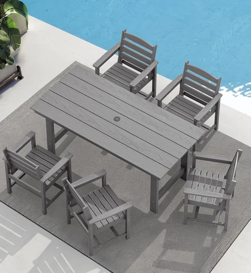 7-Piece HDPE Outdoor Dining Set — All-Weather Table with Umbrella Hole and Coordinating Chairs 2