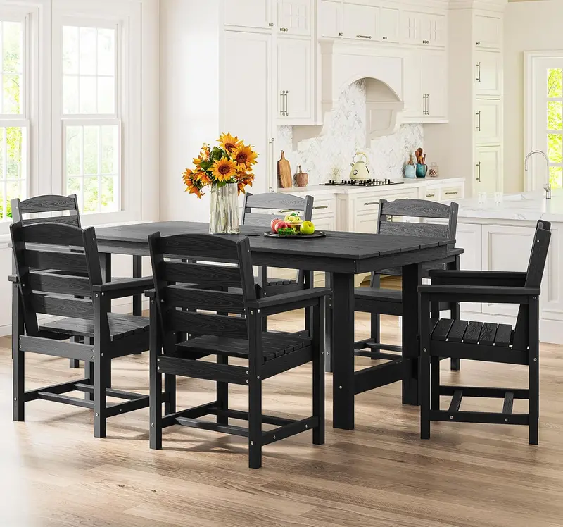 7-Piece HDPE Outdoor Dining Set — All-Weather Table with Umbrella Hole and Coordinating Chairs