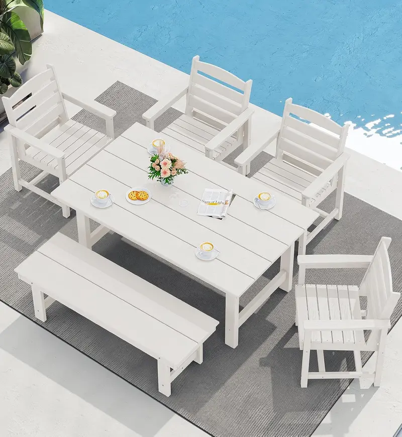 7-Piece HDPE Outdoor Dining Set — All-Weather Table with Umbrella Hole and Coordinating Chairs