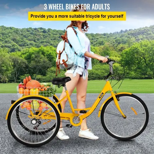7-Speed Adult Trike Cruiser – 26-Inch 3-Wheel Bicycle with Front Basket & Shopping Features