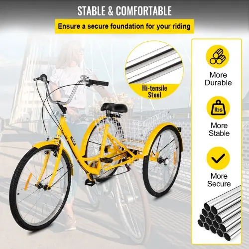 7-Speed Adult Trike Cruiser – 26-Inch 3-Wheel Bicycle with Front Basket & Shopping Features