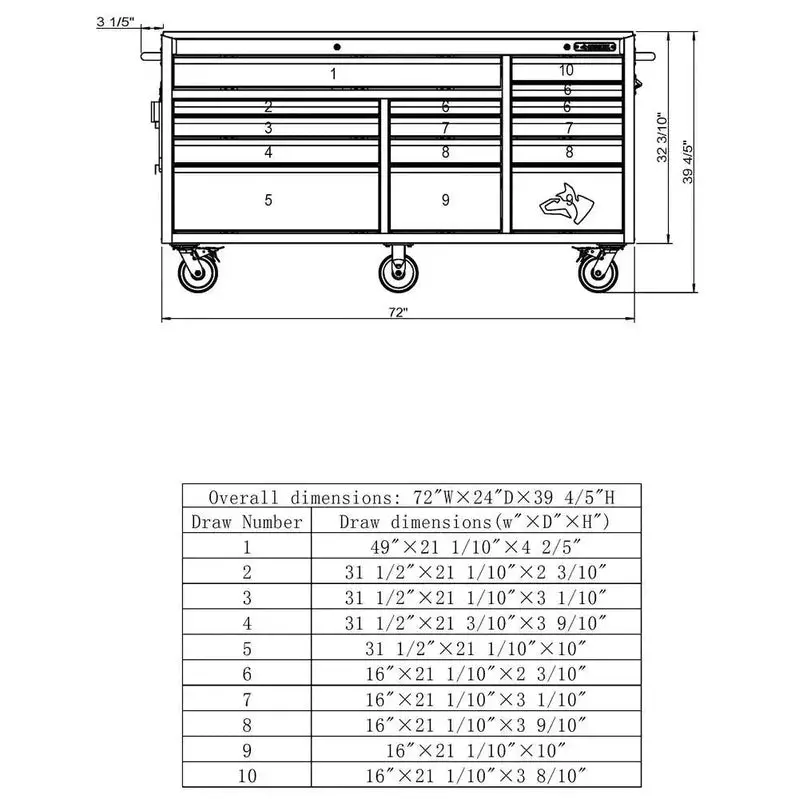 72" Heavy-Duty Mobile Tool Chest – 15-Drawer Stainless Steel Workbench with Dual Locking System, Red Finish