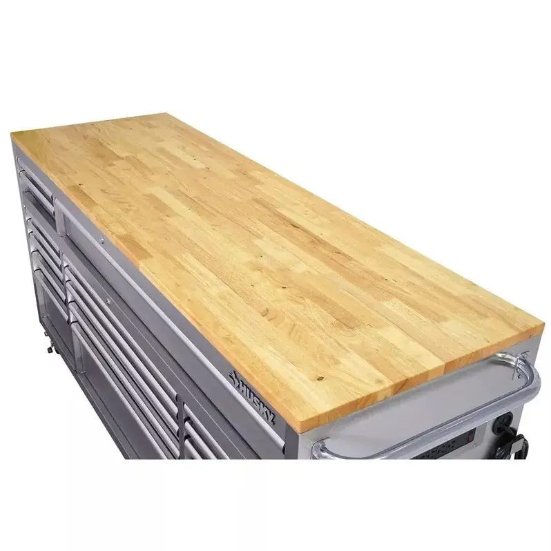 72-Inch Mobile Workbench Cart – 18-Drawer Industrial Storage Unit with Solid Wood Surface & Stainless Frame