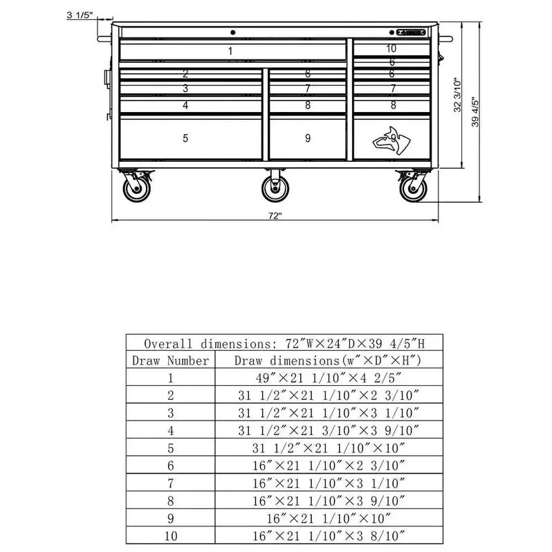 72-Inch Rolling Tool Chest – 15-Drawer Heavy-Duty Cabinet with Stainless Steel Top & Dual Locking Security