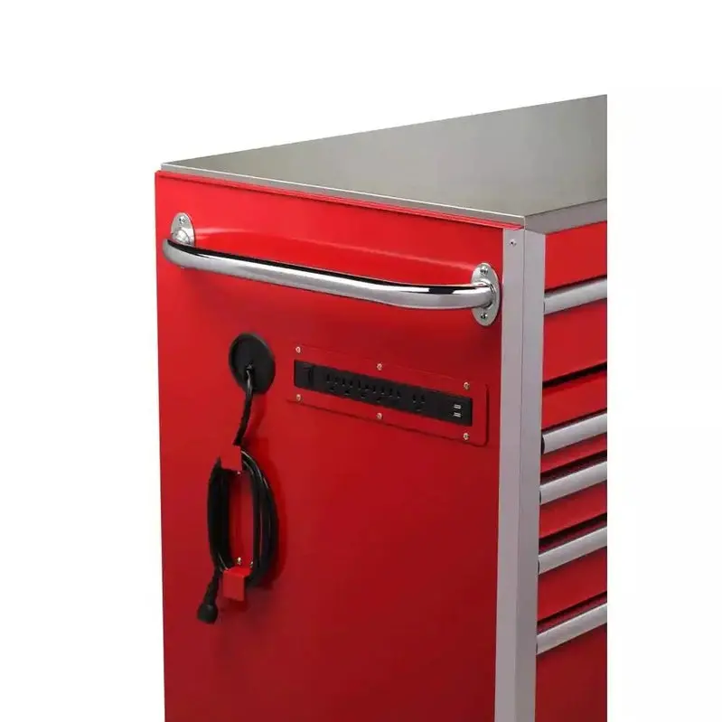 72" Professional Rolling Tool Cabinet – 15-Drawer Stainless Steel Workstation with Dual Security Locks, Red