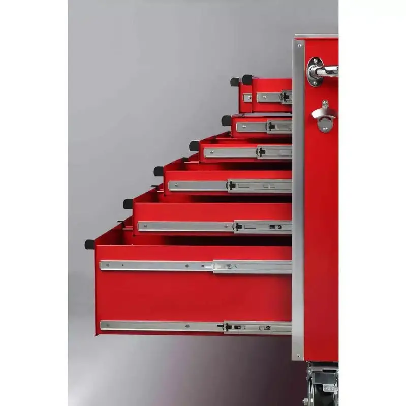 72" Professional Rolling Tool Cabinet – 15-Drawer Stainless Steel Workstation with Dual Security Locks, Red