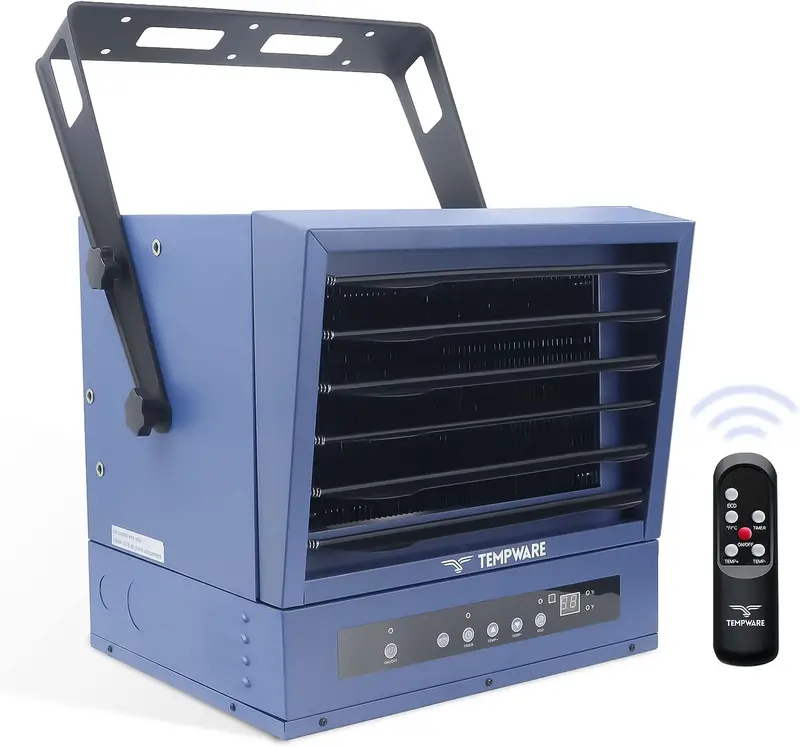 7500W Ceiling-Mounted Garage Heater – Digital Shop Heater with Remote Control, 240V Hardwiring & Programmable 12-Hour Timer (Blue)