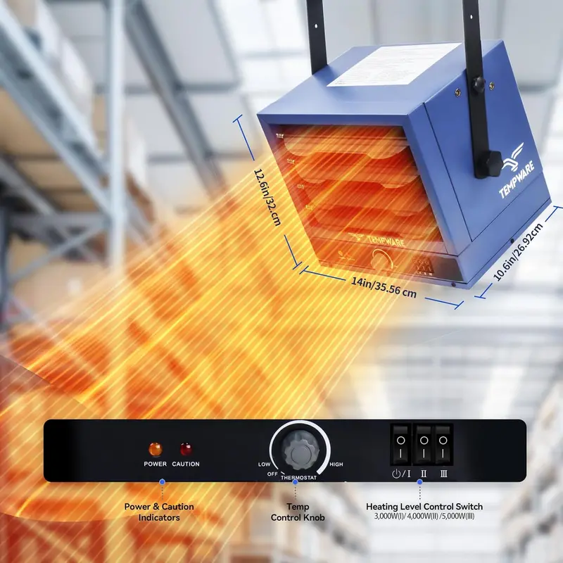 7500W Ceiling-Mounted Garage Heater – Digital Shop Heater with Remote Control, 240V Hardwiring & Programmable 12-Hour Timer (Blue) 2