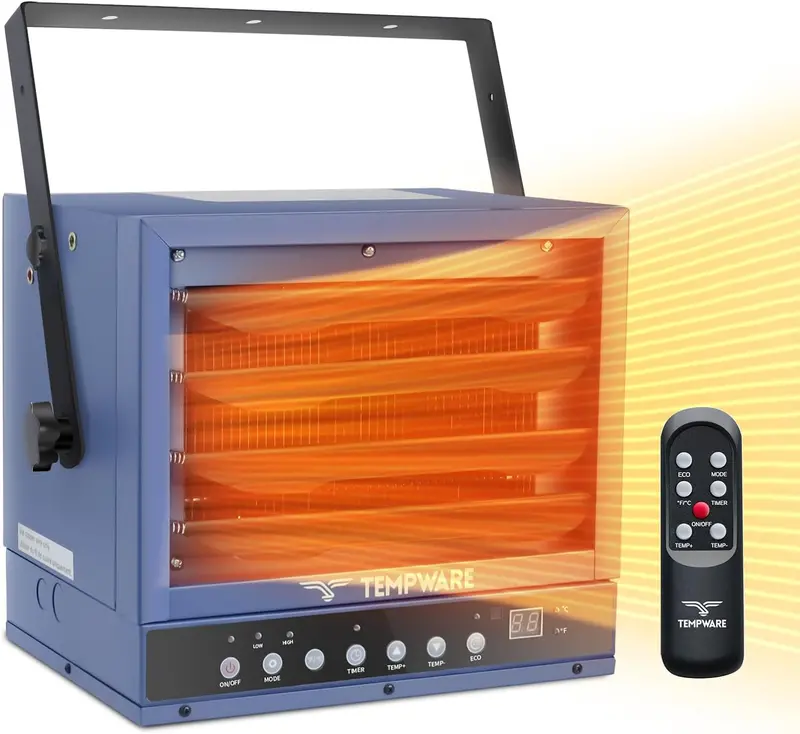 7500W Ceiling-Mounted Garage Heater – Digital Shop Heater with Remote Control, 240V Hardwiring & Programmable 12-Hour Timer (Blue)