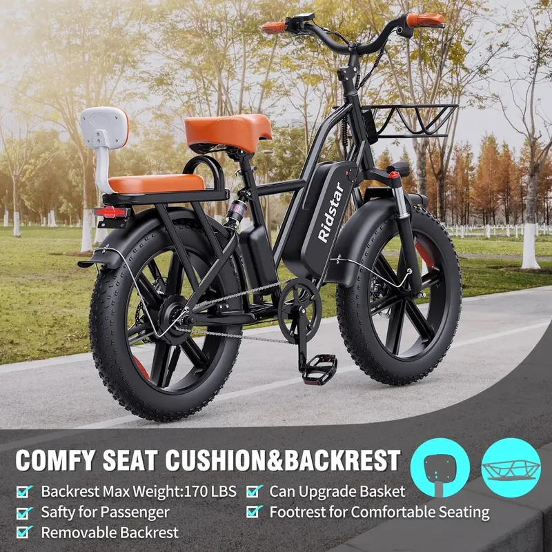 750W Fat-Tire E-Bike for Urban Commuting – 48V 15Ah Removable Battery, 20" x 4.0 Tires, Front Suspension, UL2849 Certified