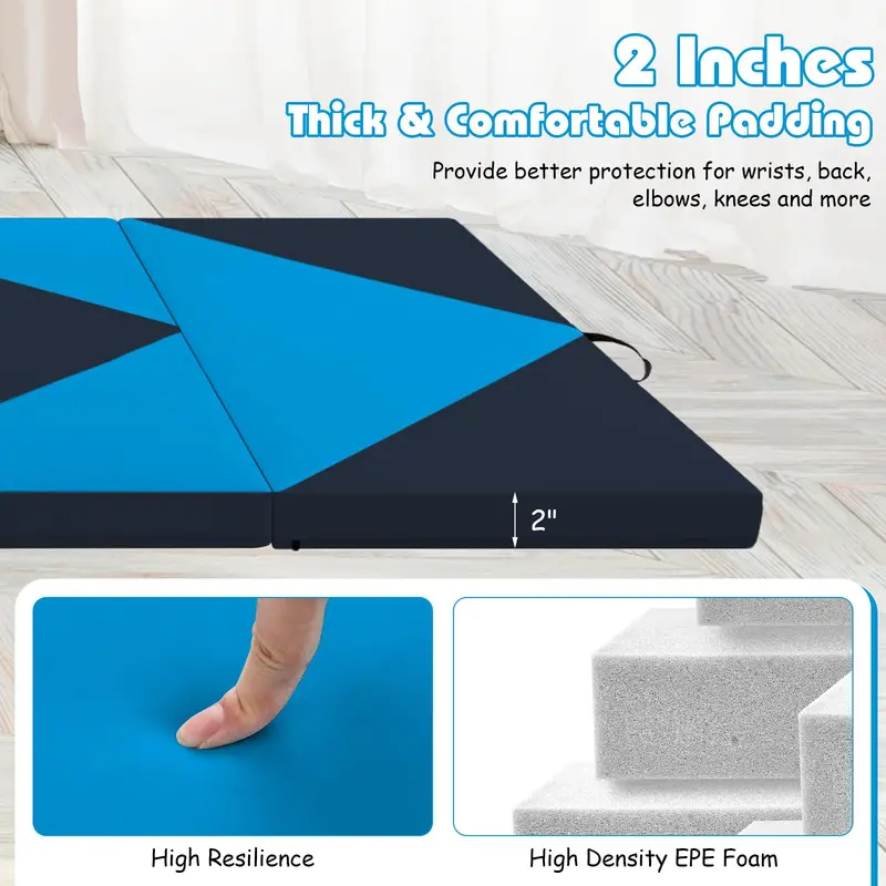 8-Foot Foldable Tumbling Mat – 4-Inch Dense Foam Core with Secure Hook-and-Loop Fasteners and Dual Carry Straps