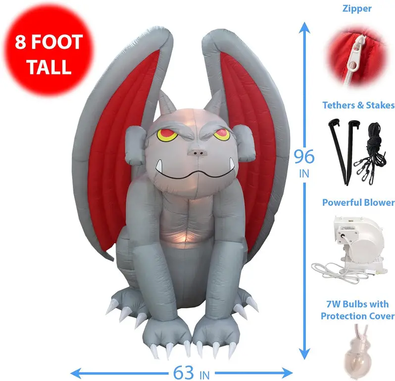 8-Foot Illuminated Inflatable Gargoyle for Halloween Displays