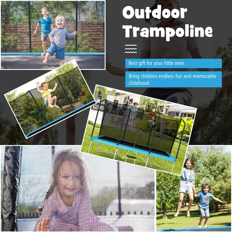 8 ft x 14 ft Rectangular Trampoline with Safety Enclosure – Supports Up to 440 lbs, Includes Non-Slip Ladder 2