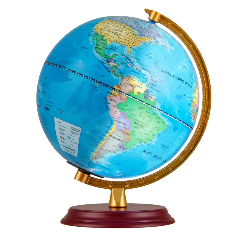 8-Inch Illuminated Nightlight Globe Lamp with HD Map & Wooden Base