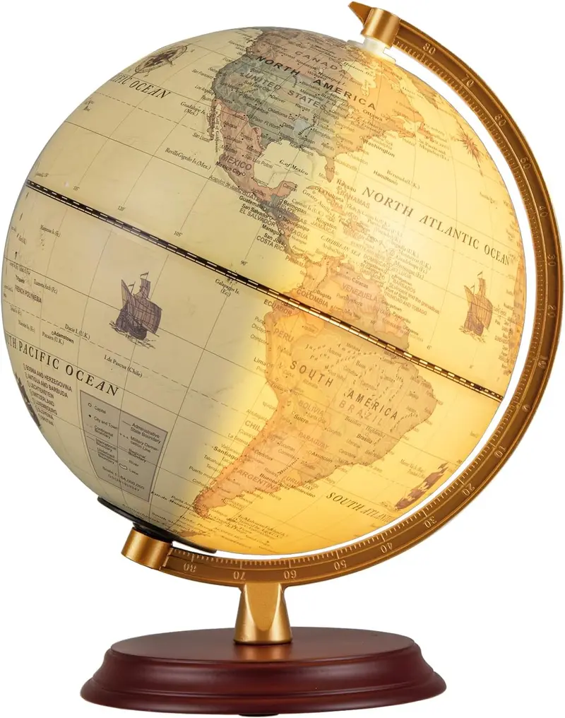 8-Inch Illuminated Nightlight Globe Lamp with HD Map & Wooden Base 2