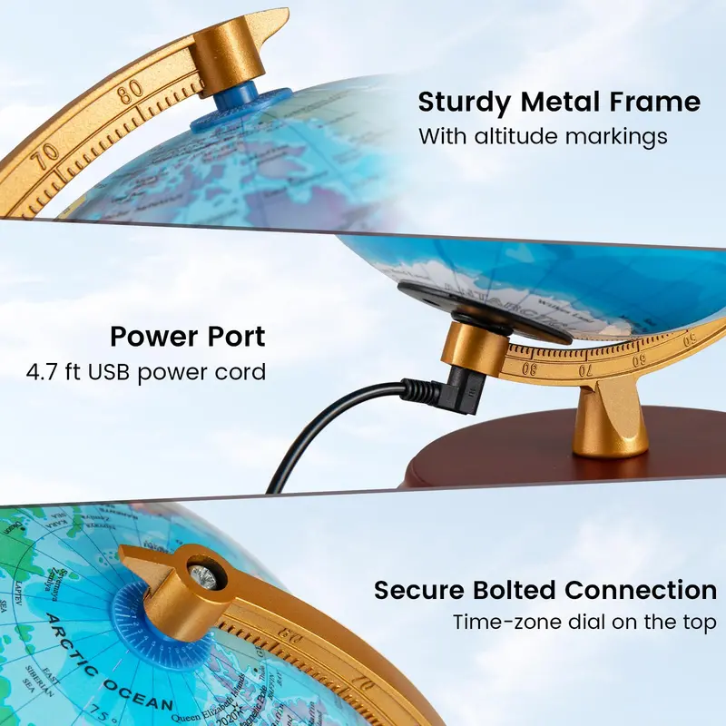 8-Inch Illuminated Nightlight Globe Lamp with HD Map & Wooden Base
