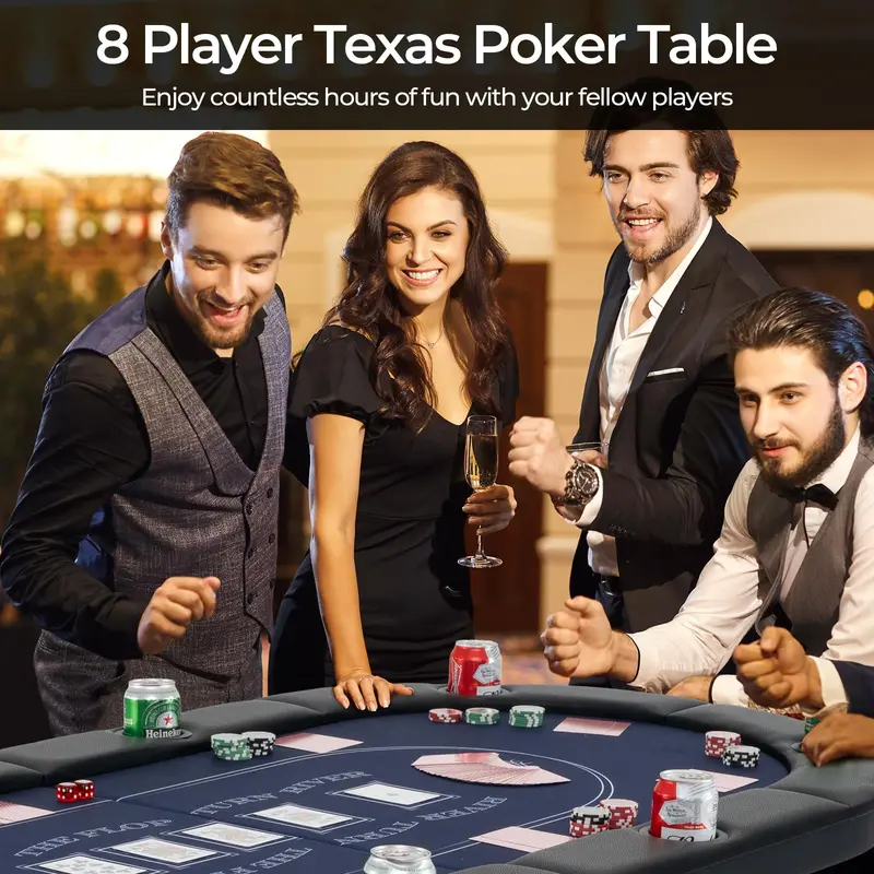 8-Player Foldable Poker Table – 72-Inch Durable Surface with Integrated Metal Cup Holders 2
