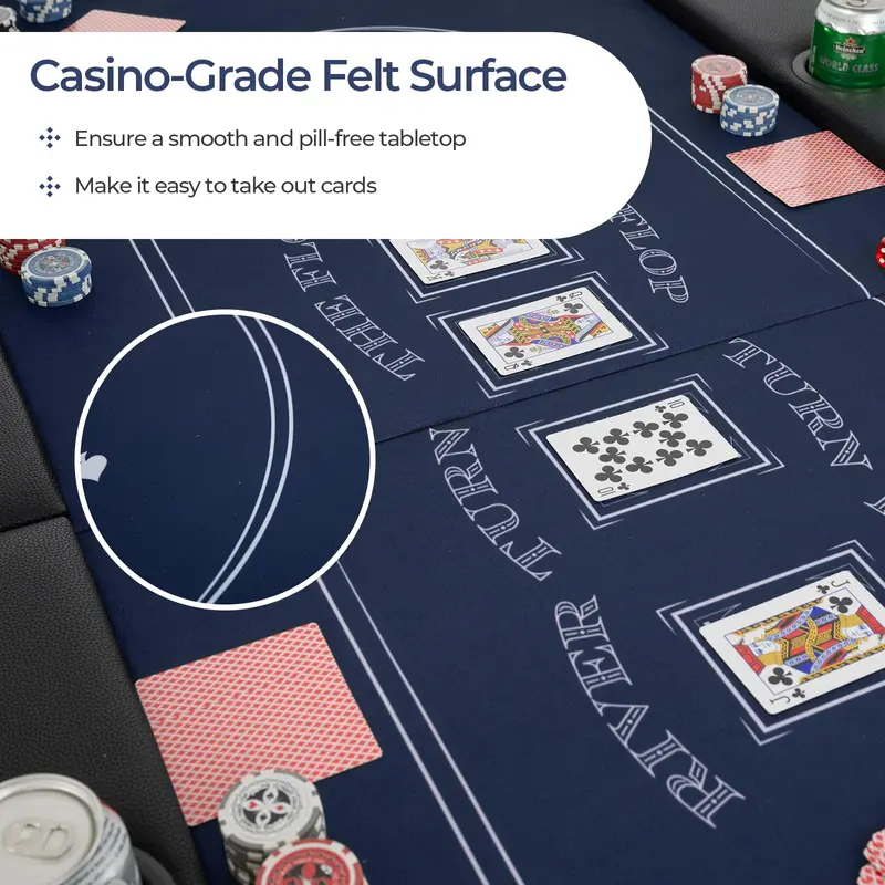8-Player Foldable Poker Table – 72-Inch Durable Surface with Integrated Metal Cup Holders