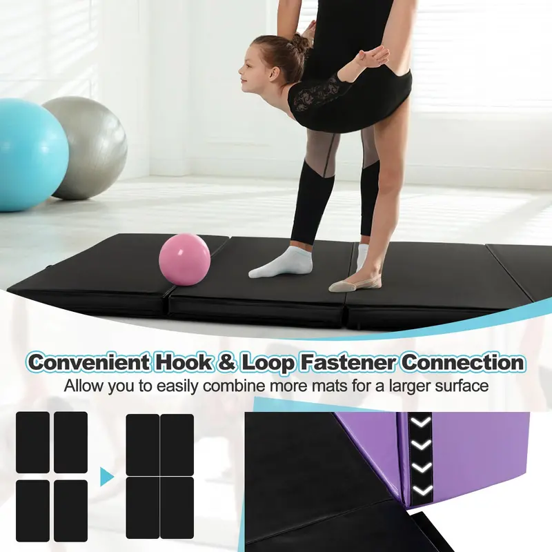 8' × 4' Folding Gymnastics Mat – 2-Inch Thick High-Density Foam with Hook-and-Loop Closure and Ergonomic Carry Handles