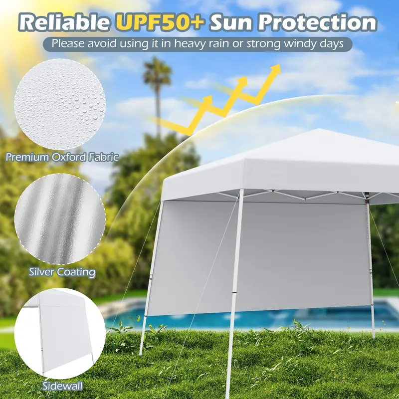 8' x 8' Pop-Up Canopy Tent Featuring One Zippered Sidewall