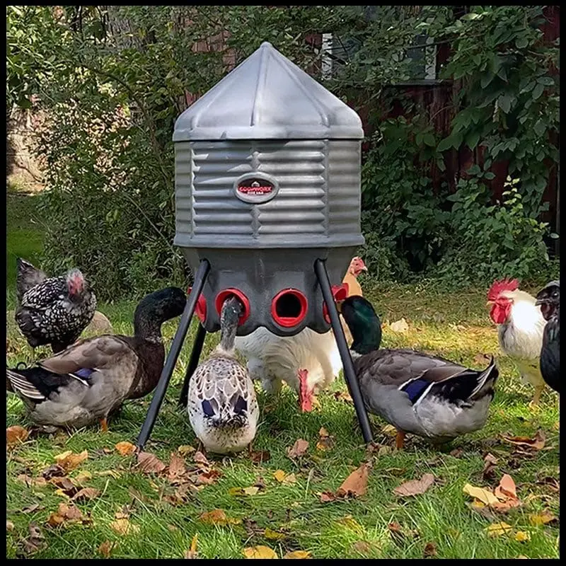 80-Lb UV-Stabilized Poultry Feeder — USA-Made, Height-Adjustable Design with 8 Independent Feed Ports