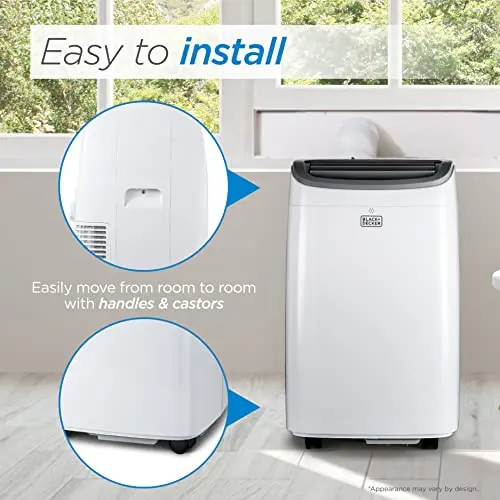 8,000 BTU Portable Air Conditioner – Compact Cooling for Up to 350 Sq Ft, Remote & Casters Included