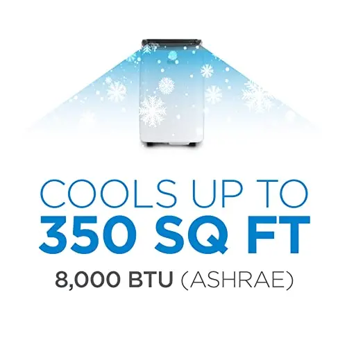 8,000 BTU Portable Air Conditioner – Compact Cooling for Up to 350 Sq Ft, Remote & Casters Included
