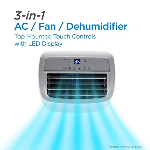 8,000 BTU Portable Air Conditioner – Compact Cooling for Up to 350 Sq Ft, Remote & Casters Included