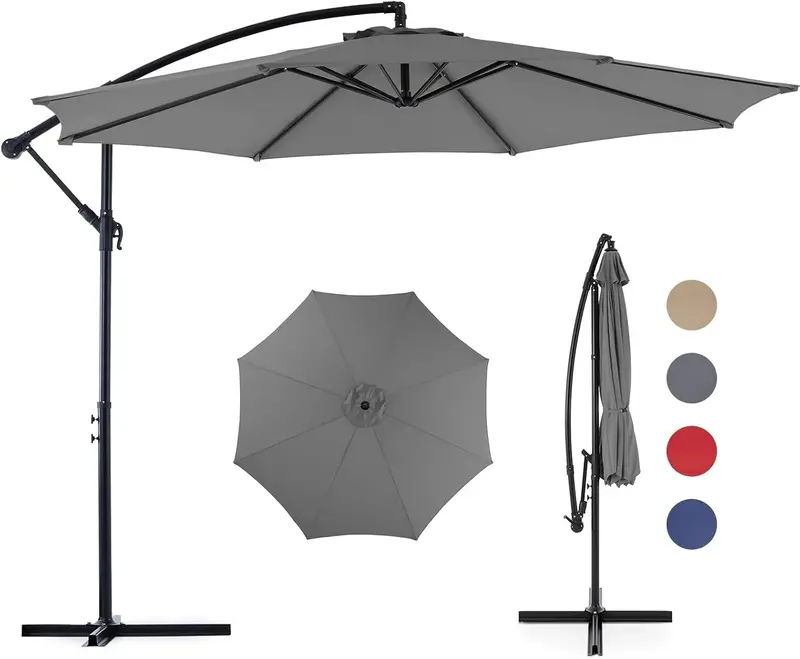 9.8-Foot Offset Cantilever Patio Umbrella – Hanging Sun Shade with Adjustable Tilt, Reinforced 8-Rib Frame & UV-Resistant Canopy (Blue)
