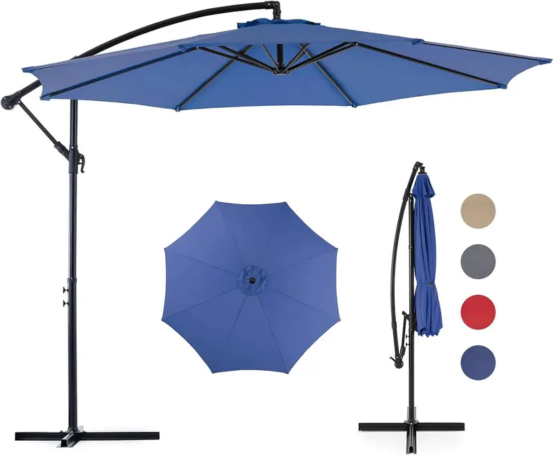 9.8-Foot Offset Cantilever Patio Umbrella – Hanging Sun Shade with Adjustable Tilt, Reinforced 8-Rib Frame & UV-Resistant Canopy (Blue) 2