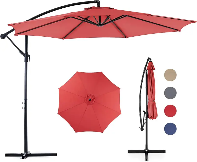 9.8-Foot Offset Cantilever Patio Umbrella – Hanging Sun Shade with Adjustable Tilt, Reinforced 8-Rib Frame & UV-Resistant Canopy (Blue)