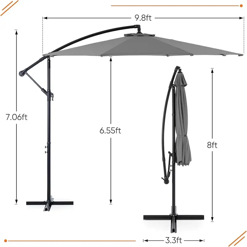 9.8-Foot Offset Cantilever Patio Umbrella – Hanging Sun Shade with Adjustable Tilt, Reinforced 8-Rib Frame & UV-Resistant Canopy (Blue)
