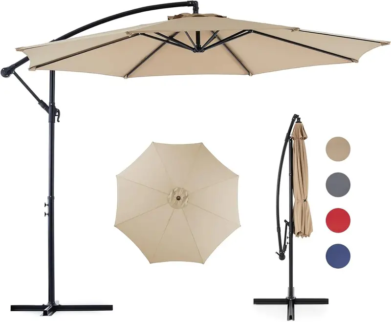 9.8-Foot Offset Cantilever Patio Umbrella – Hanging Sun Shade with Adjustable Tilt, Reinforced 8-Rib Frame & UV-Resistant Canopy (Blue)