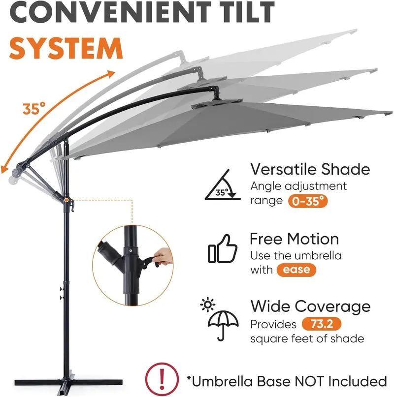9.8-Foot Offset Cantilever Patio Umbrella – Hanging Sun Shade with Adjustable Tilt, Reinforced 8-Rib Frame & UV-Resistant Canopy (Blue)