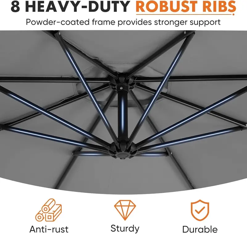 9.8-Foot Offset Cantilever Patio Umbrella – Hanging Sun Shade with Adjustable Tilt, Reinforced 8-Rib Frame & UV-Resistant Canopy (Blue)
