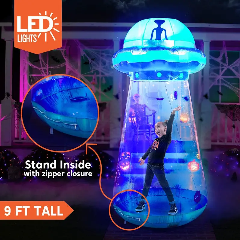 9-Foot Animated Inflatable UFO Yard Decor for Halloween Outdoor Displays