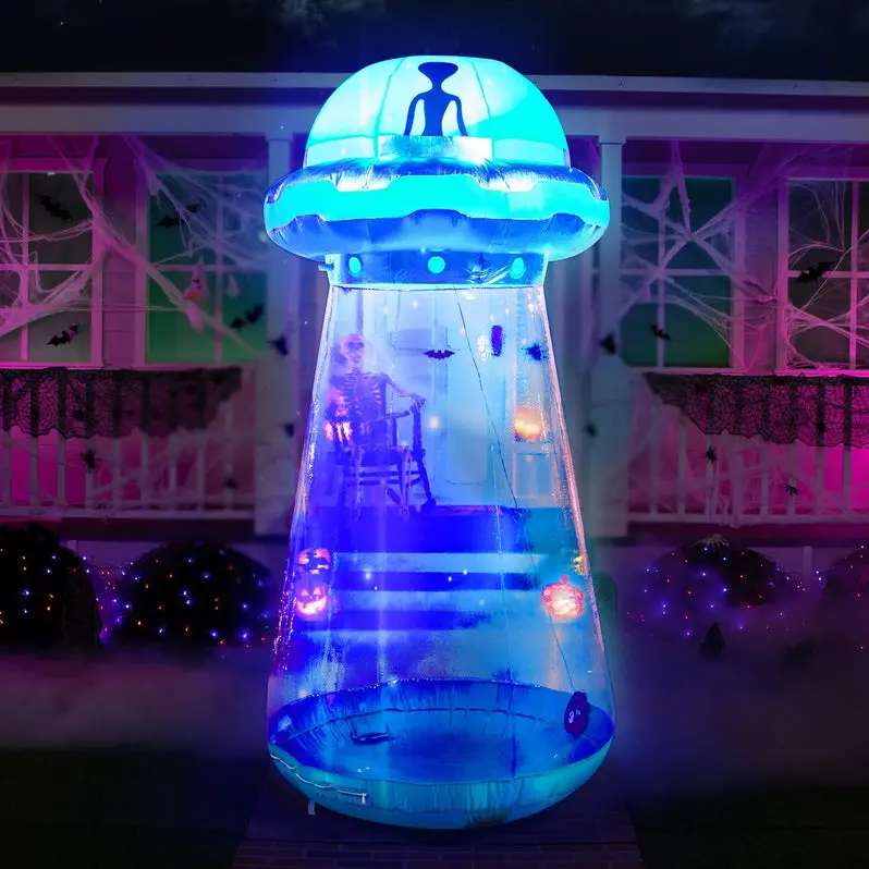9-Foot Animated Inflatable UFO Yard Decor for Halloween Outdoor Displays