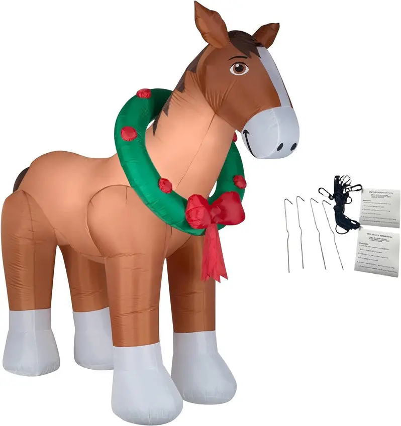 9-Foot Inflatable Clydesdale Yard Decor – Holiday Outdoor Light-Up Lawn Figure with Accessory Kit